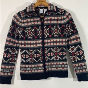 Vintage Snowflake Fair Isle  Lambswool and Angora Zip up Sweater Size Small